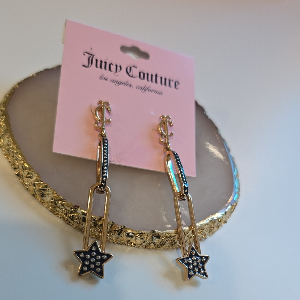 Juicy Couture Gold and Black Star Drop Earrings